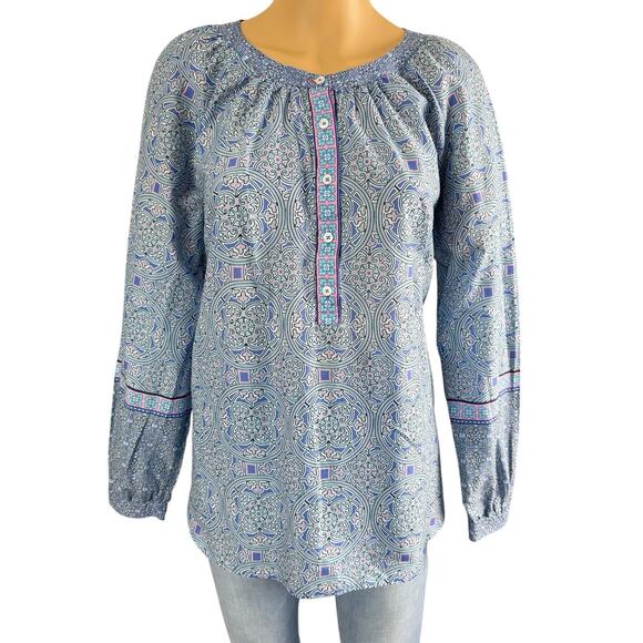Talbots Tops - Talbots Popover Top Blue Kaleidoscope Pattern Preppy Boho Women’s Size /M